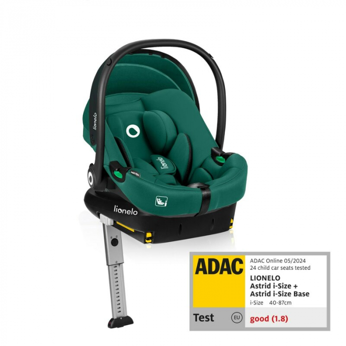 Scoica auto, Lionelo, i-Size Astrid, Include baza Isofix, 0-13 Kg, 40-87 cm, Cu maner si capotina reglabile, Cu protectie laterala avansata, Salteluta confortabila, Testat ADAC, Conform cu R129, Verde [1]