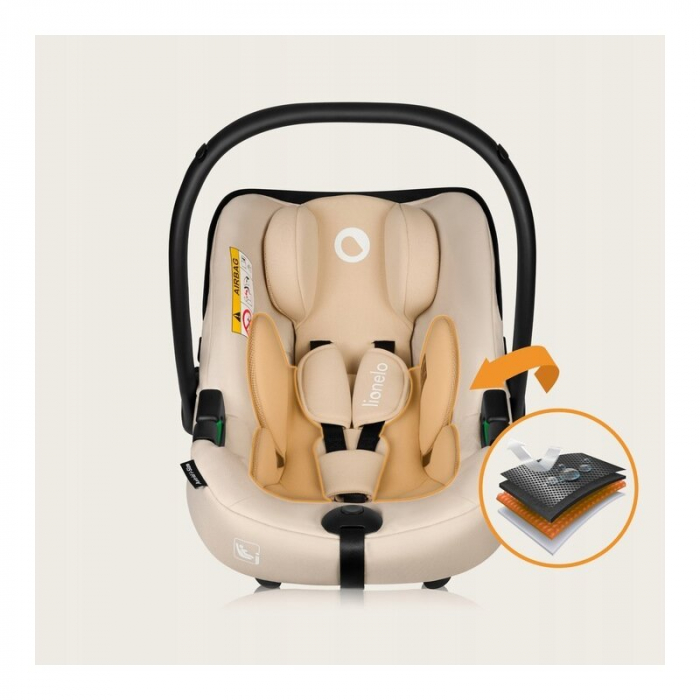 Scoica auto, Lionelo, i-Size Astrid, Include baza Isofix, 0-13 Kg, 40-87 cm, Cu maner si capotina reglabile, Cu protectie laterala avansata, Salteluta confortabila, Testat ADAC, Conform cu R129, Bej [26]