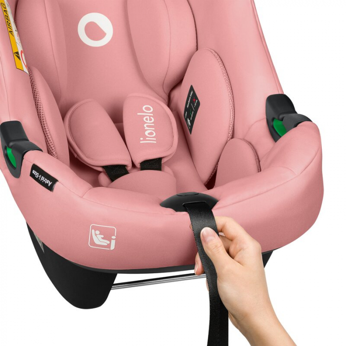 Scoica auto, Lionelo, i-Size Astrid, Include baza Isofix, 0-13 Kg, 40-87 cm, Cu maner si capotina reglabile, Cu protectie laterala avansata, Salteluta confortabila, Testat ADAC, Conform cu R129, Roz [17]