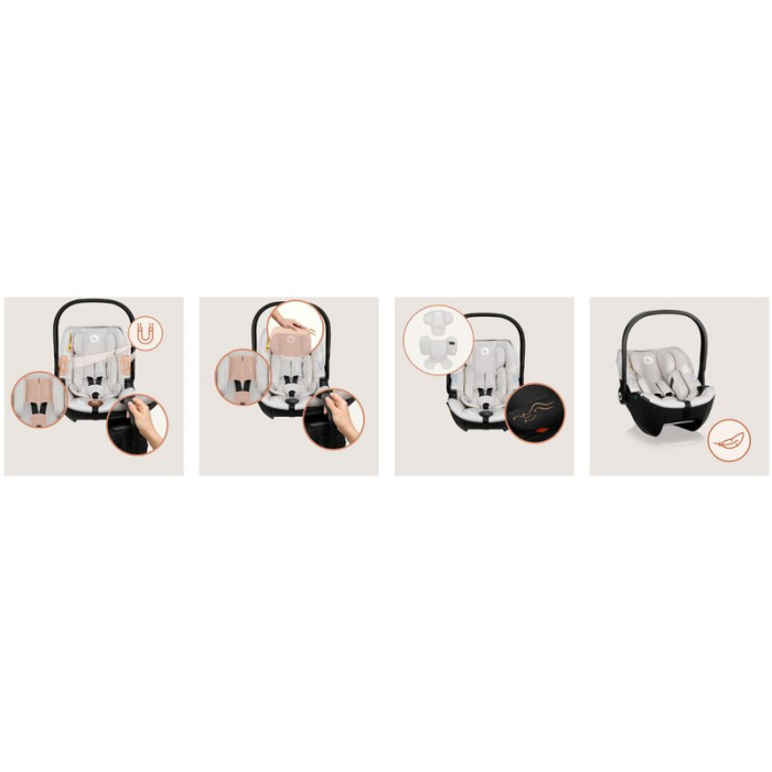 Scoica auto, Lionelo, Moxie, i-Size, 40-87 cm, Tetiera reglabila, intarita cu spuma de memorie, Carcasa ventilata, Din bambus, Protectie avansata, Conform cu R129, Bej [23]