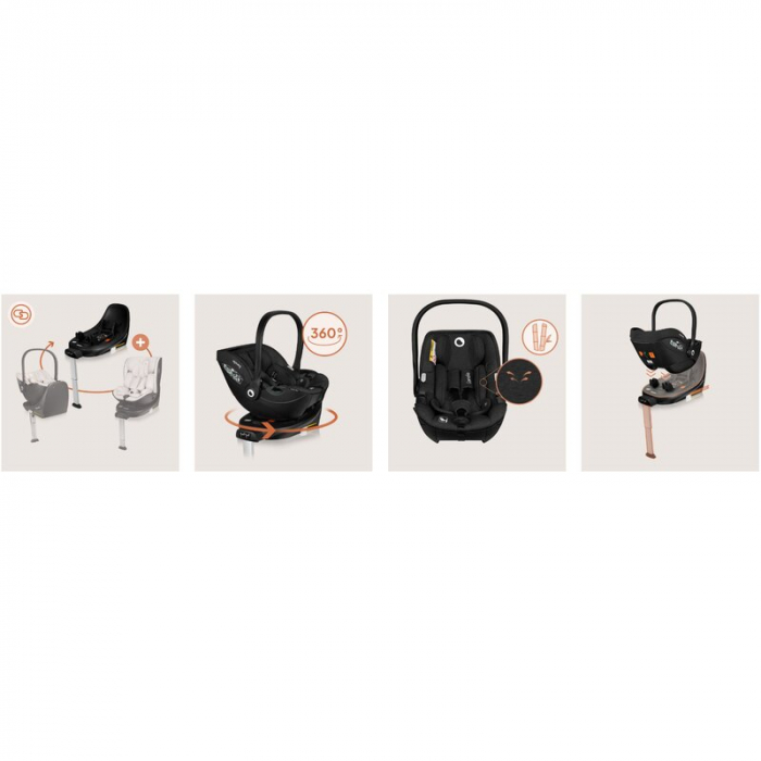Scoica auto, Lionelo, Moxie, i-Size, Include baza rotativa 360 cu picior de fixare, 40-87 cm, Tetiera reglabila, intarita cu spuma de memorie, Carcasa ventilata, Din bambus, Protectie avansata, Confor [30]