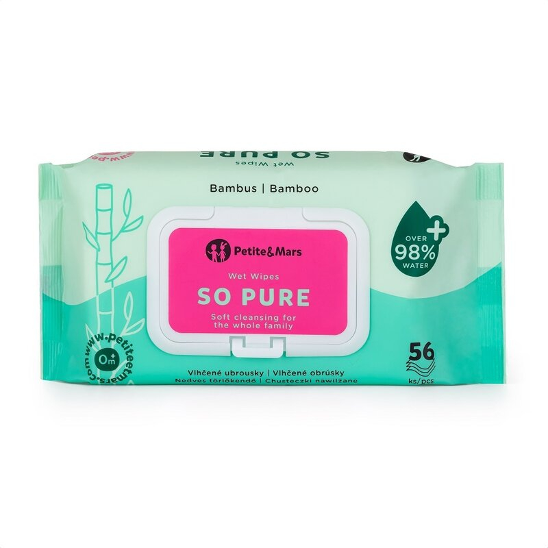 Servetele umede, Petite&Mars, 56 de bucati, 98% apa, Multifunctionale, Din bambus, Fara parfum, Ideale pentru pielea sensibila a bebelusului, Alb [2]