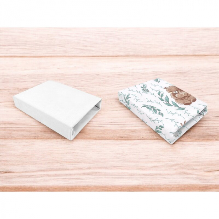 Set 2 cearceafuri cu elastic, MimiNu, Pentru patut leagan sau patut co-sleeper, 90x50 cm, Din bumbac, Material certificat Oeko Tex Standard 100, White and Lulu Natural [2]