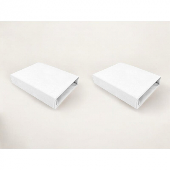 Set 2 cearceafuri cu elastic, Qmini, Pentru patut leagan sau patut co-sleeper, 90x50 cm, Din bumbac, Material certificat Oeko Tex Standard 100, White [2]