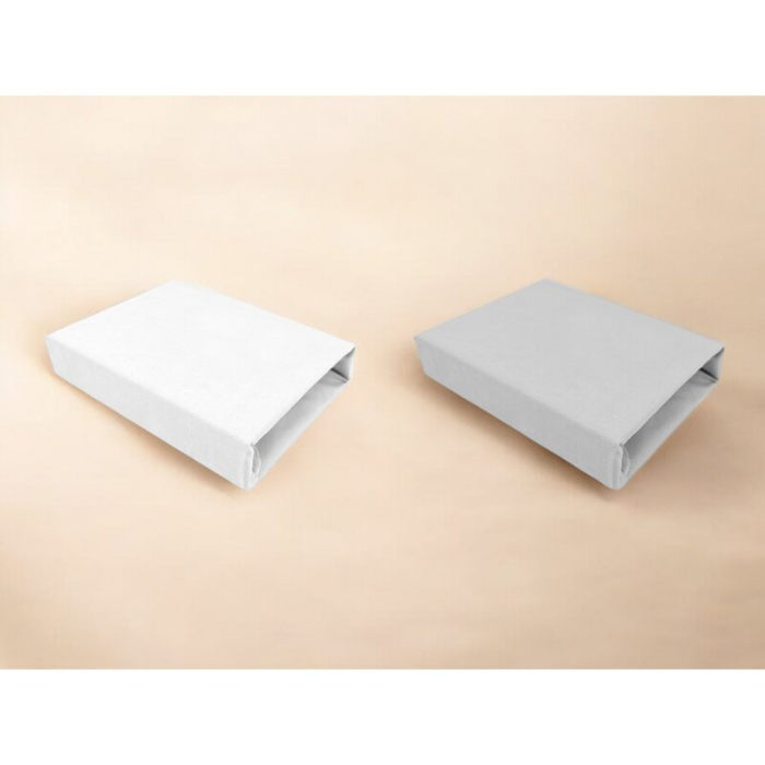 Set 2 cearceafuri cu elastic, Qmini, Pentru patut leagan sau patut co-sleeper, 90x50 cm, Din bumbac, Material certificat Oeko Tex Standard 100, White and Grey [2]