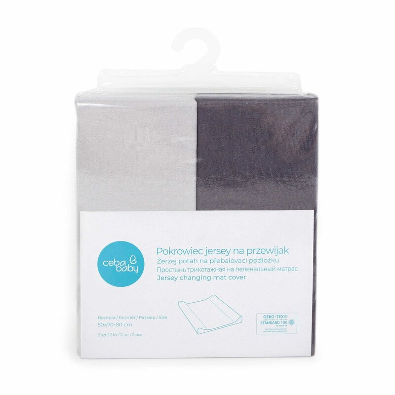 Set 2 huse, Ceba Baby, Pentru saltea de infasat, 50x70 cm, Certificat Oeko-Tex Standard 100, Bumbac, Dark/ Light Grey [1]