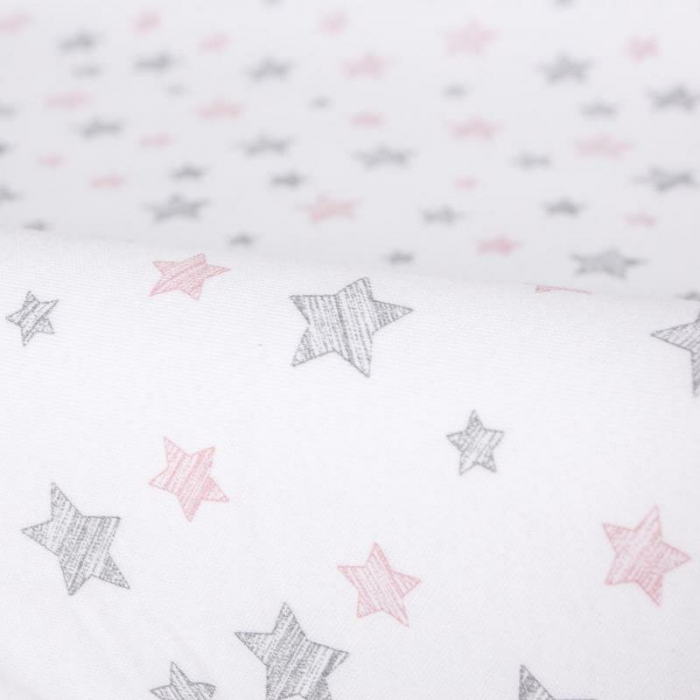 Set 2 huse, Ceba Baby, Pentru saltea de infasat, 50x70 cm, Certificat Oeko-Tex Standard 100, Bumbac, Pink/Pink Stars [5]