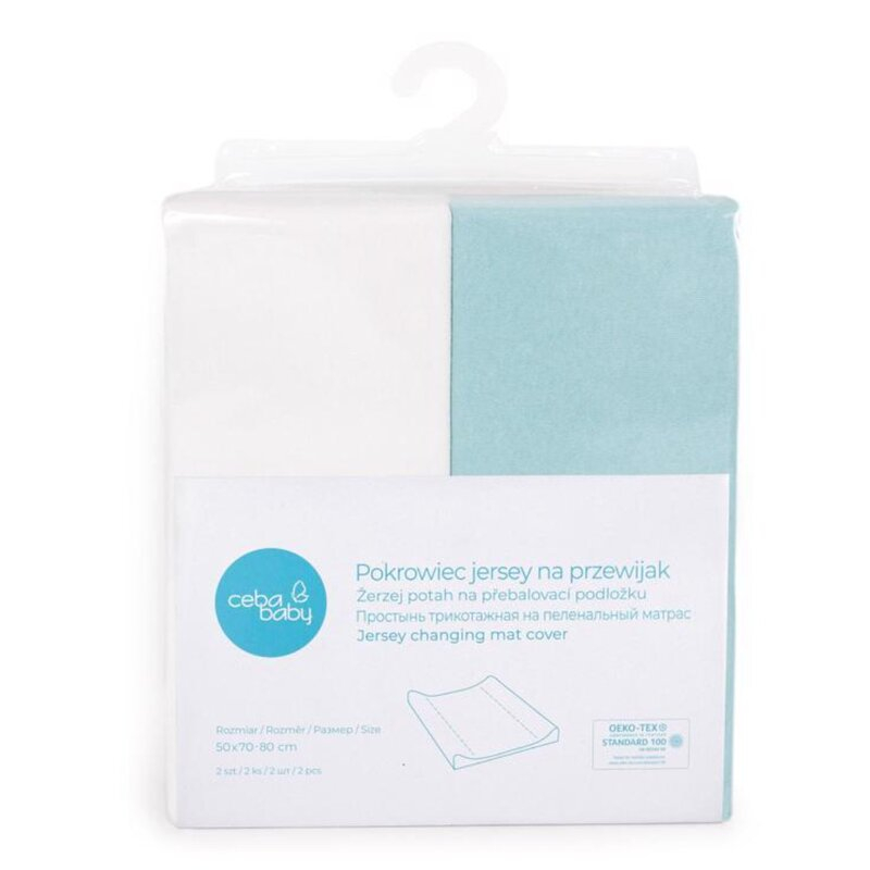 Set 2 huse, Ceba Baby, Pentru saltea de infasat, 50x70 cm, Certificat Oeko-Tex Standard 100, Bumbac, Turquoise/Ecru [1]