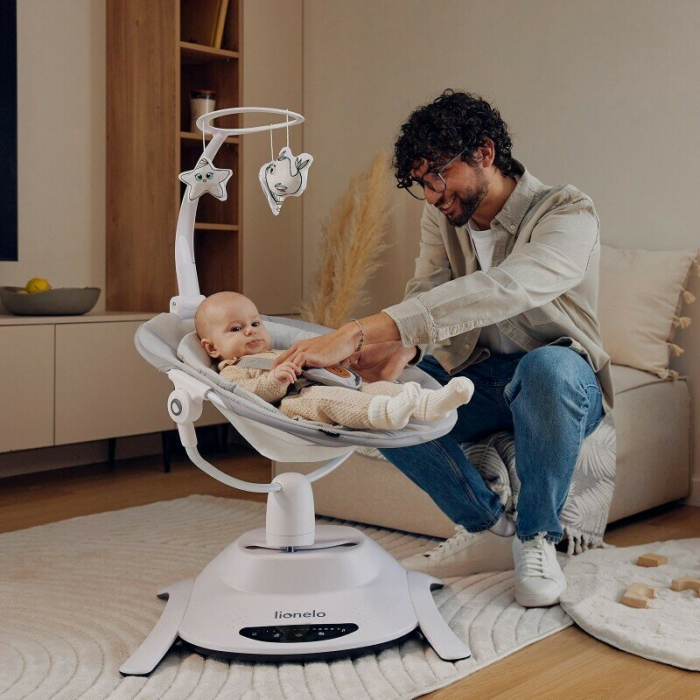 Set 2 in 1, Balansoar si landou, Lionelo, Bella, Rotative 360, Ecran tactil si telecomanda, Electric, Scaun reglabil, 6 miscari unice, 5 viteze, Cu melodii, Gri [19]