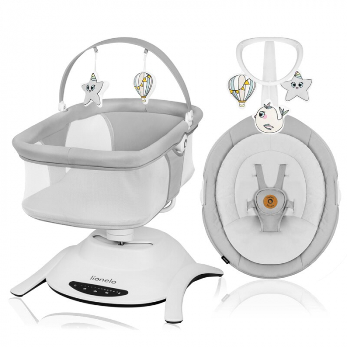 Set 2 in 1, Balansoar si landou, Lionelo, Bella, Rotative 360, Ecran tactil si telecomanda, Electric, Scaun reglabil, 6 miscari unice, 5 viteze, Cu melodii, Gri [3]