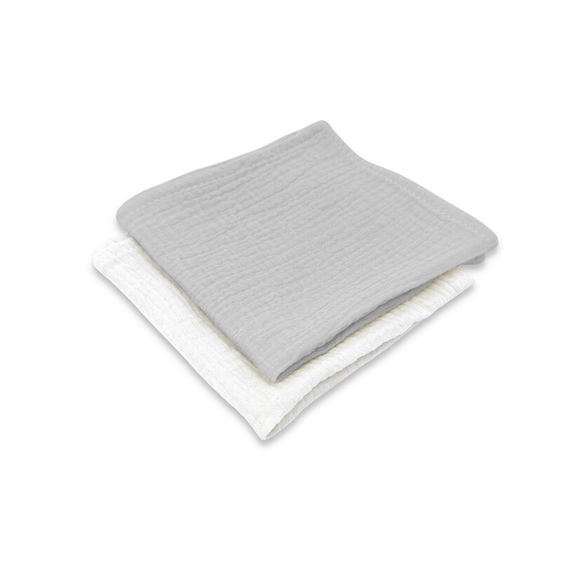 Set 2 museline, Qmini, Multifunctionale, Din material certificat Oeko Tex Standard 100, 30x30 cm, Grey si Cream [1]