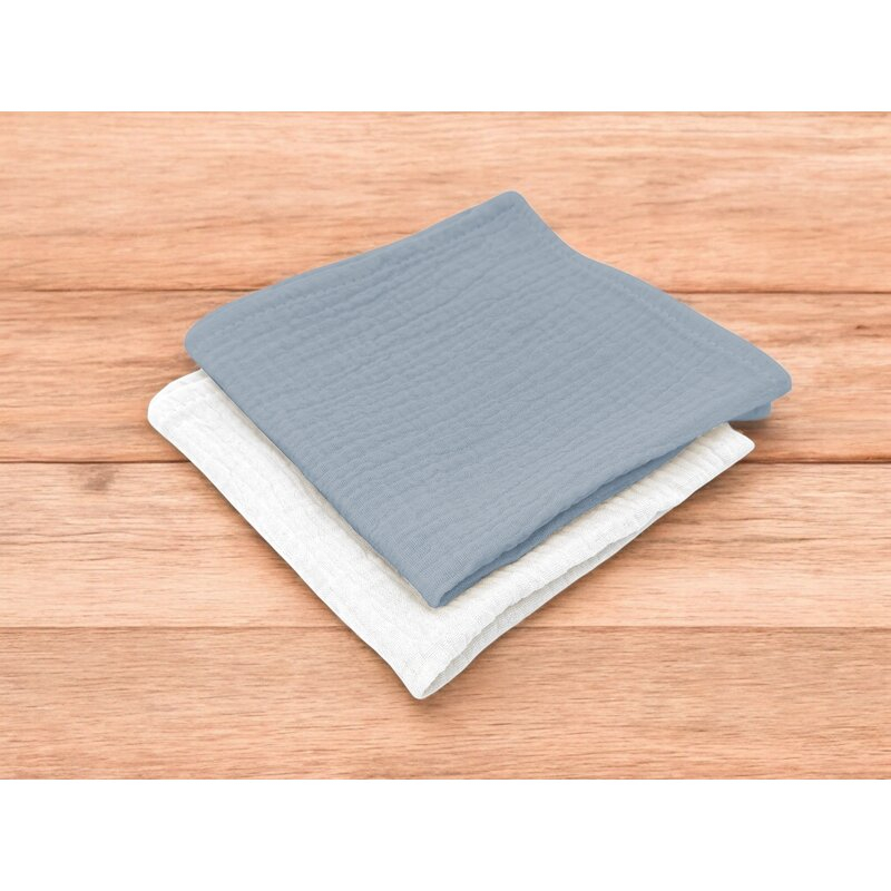 Set 2 museline, Qmini, Multifunctionale, Din material certificat Oeko Tex Standard 100, 30x30 cm, Jeans si Cream [3]