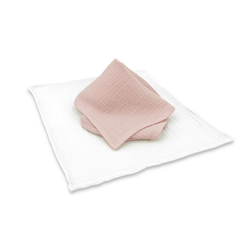 Set 2 museline, Qmini, Multifunctionale, Din material certificat Oeko Tex Standard 100, 30x30 cm, Powder Pink si Cream [2]