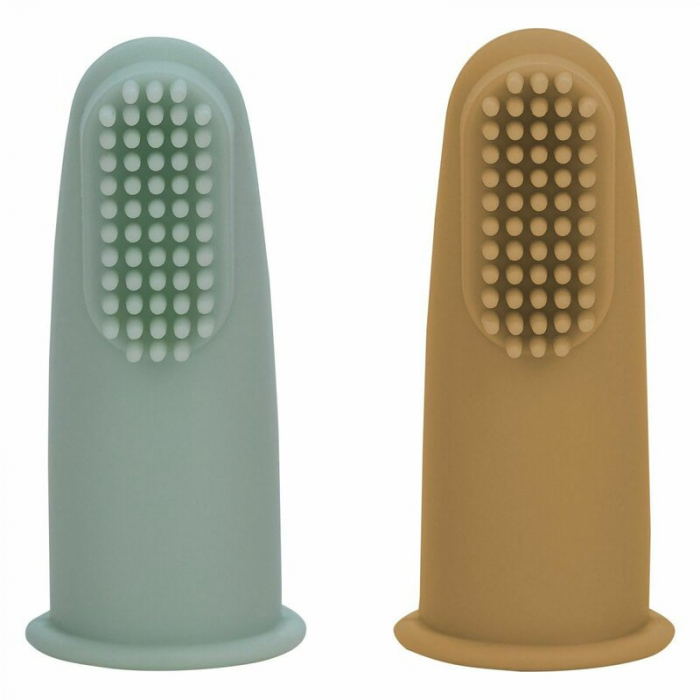 Set 2 periute de dinti pentru deget, FreeON, Cu peri moi, Silicon, Curata bland, 0 luni+, Green/Ochre [1]