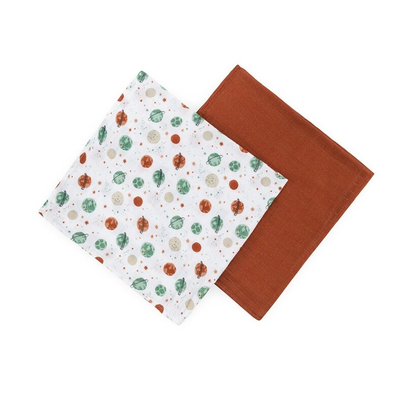 Set 2 scutece, Petite&Mars, Misty, Din muselina de bambus, Hipoalergenice, Dimensiuni mari, 120 x 120 cm, Certificate Oeko Tex Standard 100, Celestial Planets [2]