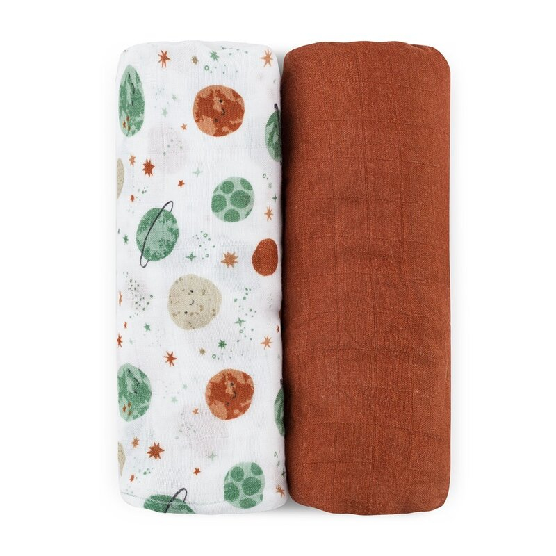 Set 2 scutece, Petite&Mars, Misty, Din muselina de bambus, Hipoalergenice, Dimensiuni mari, 120 x 120 cm, Certificate Oeko Tex Standard 100, Celestial Planets [1]