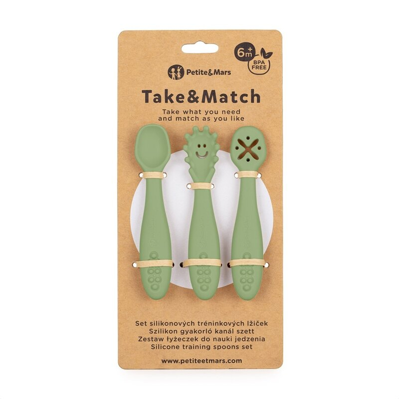 Set 3 lingurite, Petite&Mars, Take&Match, Din silicon, Diverse forme, Pentru supa, paste, alimente usoare, Dezvolta simturile si abilitatile senzoriale, Adecvate pentru masina de spalat vase, Fara BPA [2]
