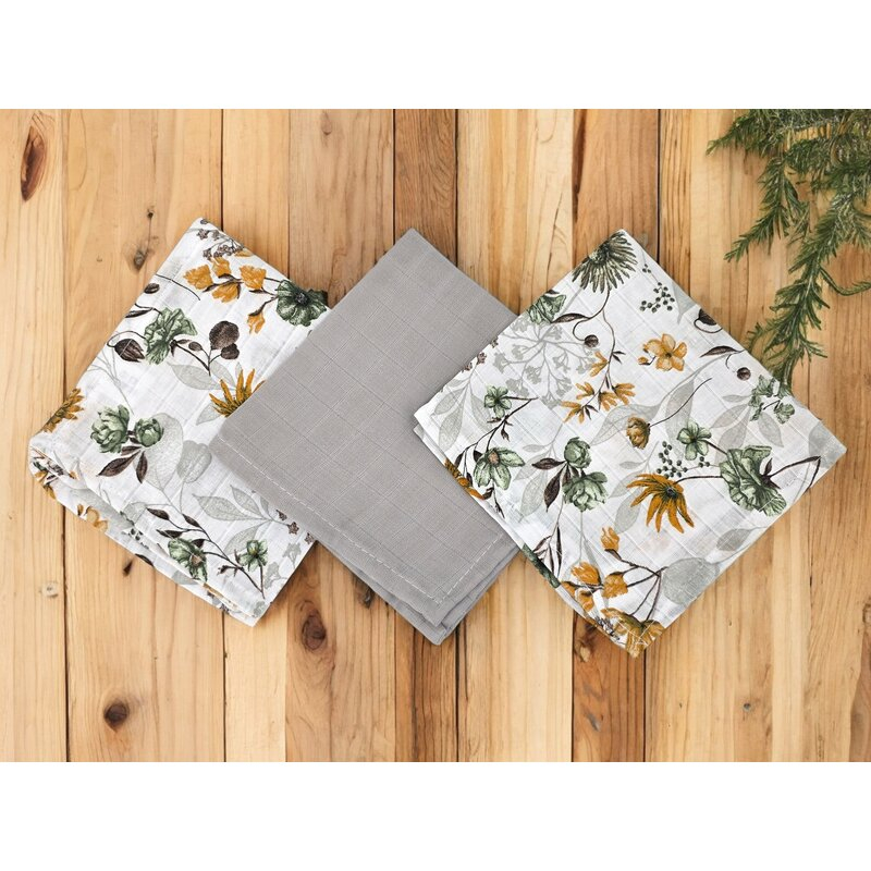 Set 3 museline, MimiNu, Multifunctionale, Din bumbac certificat Oeko Tex Standard 100, 30x30 cm, Botanica si Grey [2]