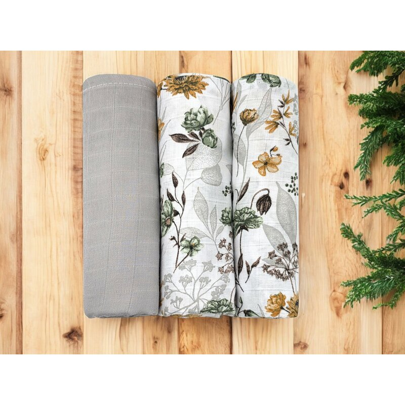 Set 3 museline, MimiNu, Multifunctionale, Din bumbac certificat Oeko Tex Standard 100, 75x75 cm, Botanica si Grey [3]