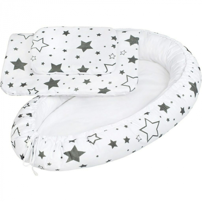 Set 3 piese, New Baby, Baby Nest, Cu paturica si pernuta, Grey stars [1]