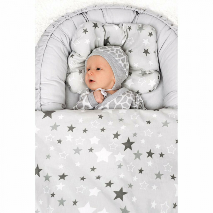 Set 3 piese, New Baby, Baby Nest, Cu paturica si pernuta, Grey stars [4]