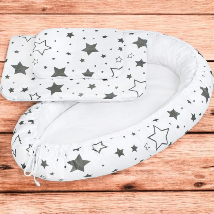 Set 3 piese, New Baby, Baby Nest, Cu paturica si pernuta, Grey stars [2]