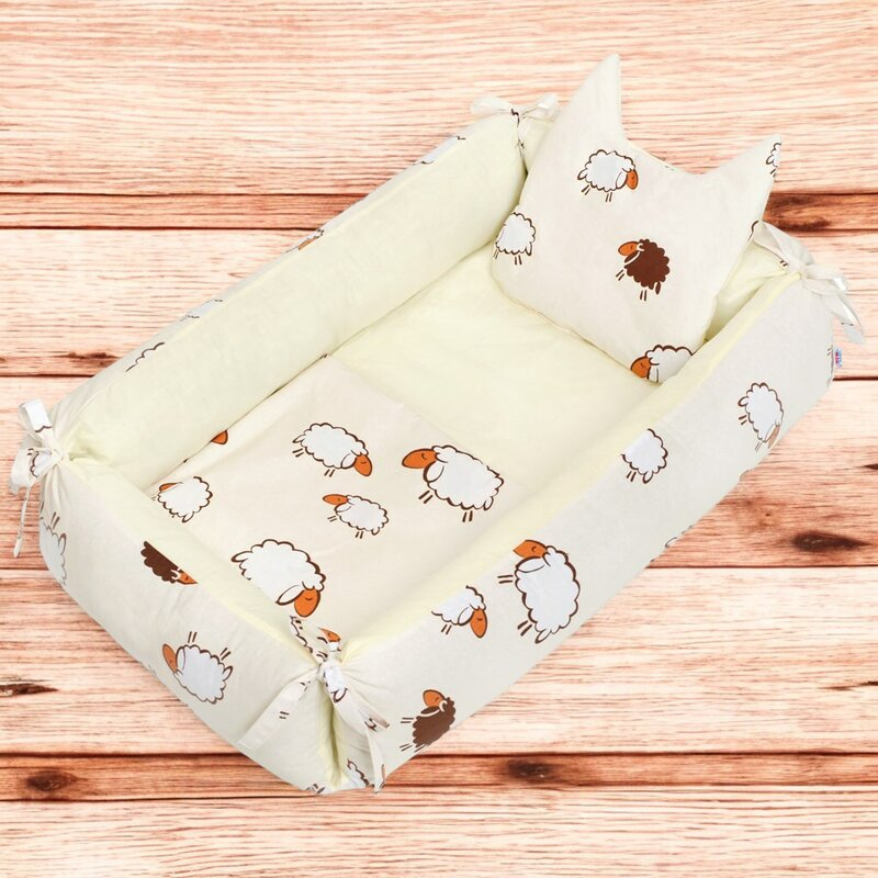 Set 3 piese, New Baby, Baby Nest multifunctional, Cu paturica si pernuta cu urechi, Sheep Beige [2]