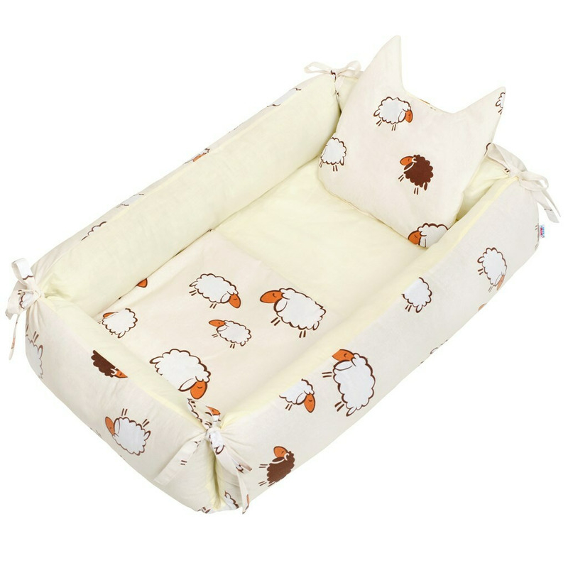 Set 3 piese, New Baby, Baby Nest multifunctional, Cu paturica si pernuta cu urechi, Sheep Beige [1]