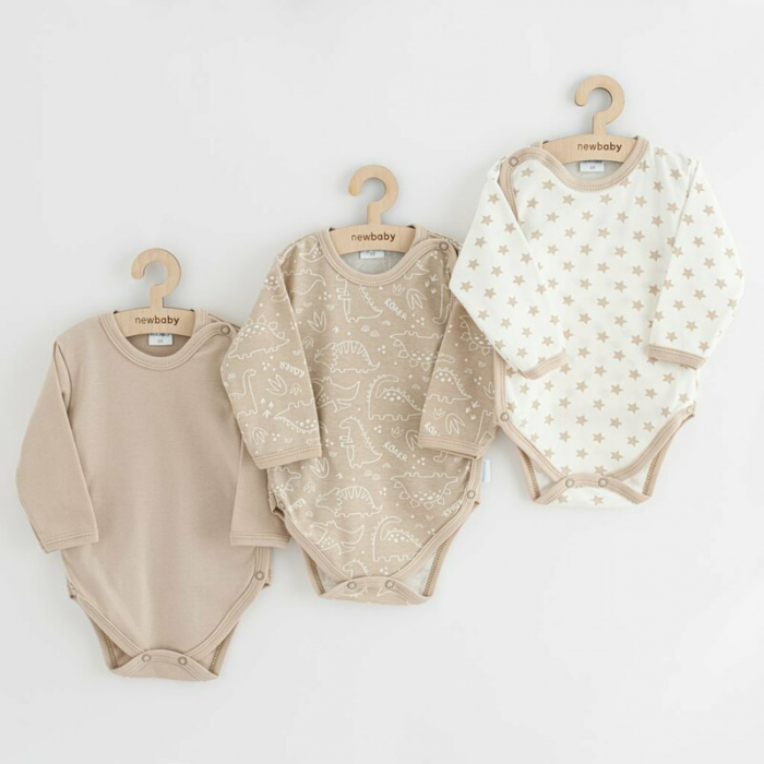 Set 3 piese, New Baby, Classic II, Include 3 body-uri cu maneca lunga, Marime 62, Din bumbac 100%, Beige [1]