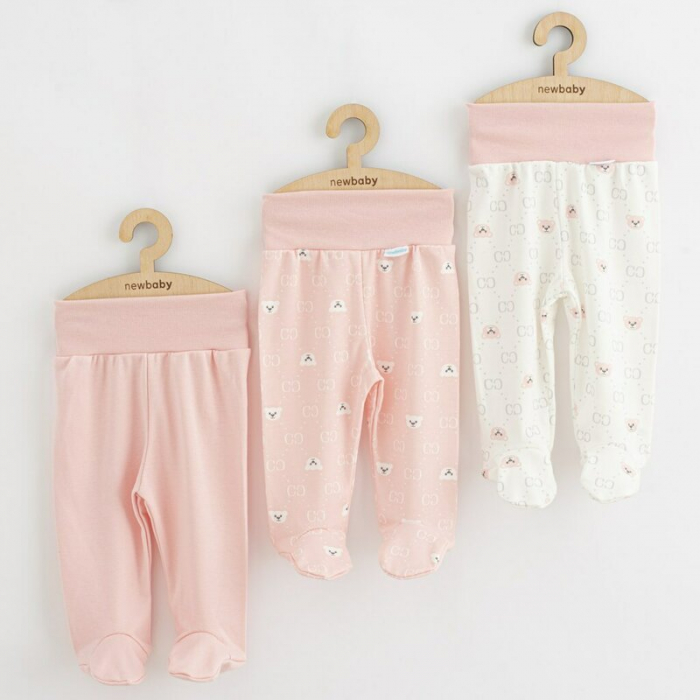 Set 3 piese, New Baby, Classic II, Include 3 perechi de pantalonasi cu botosei, Marime 56, Din bumbac 100%, Pink [1]