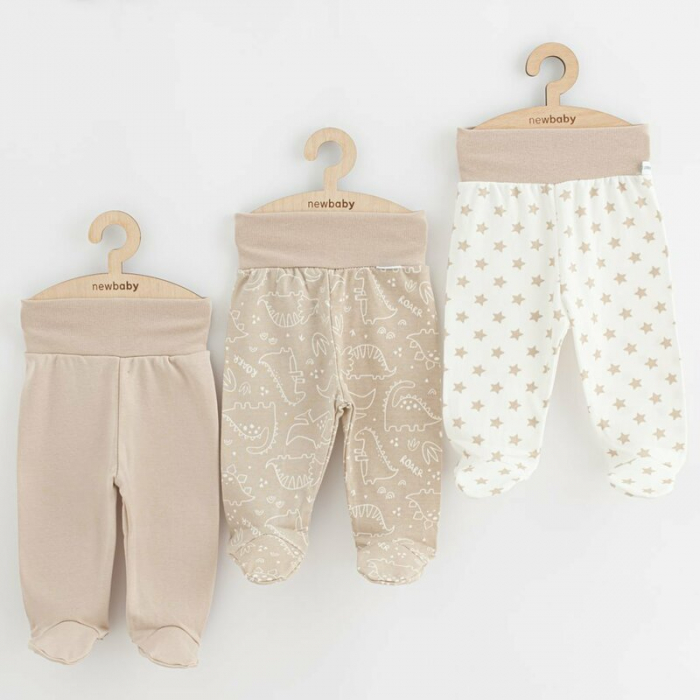 Set 3 piese, New Baby, Classic II, Include 3 perechi de pantalonasi cu botosei, Marime 68, Din bumbac 100%, Beige [1]