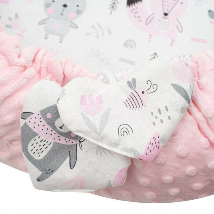 Set 3 piese, New Baby, Luxury, Baby Nest cu doua fete, Cu paturica si pernuta in forma de inima, Minky Bears Pink [5]