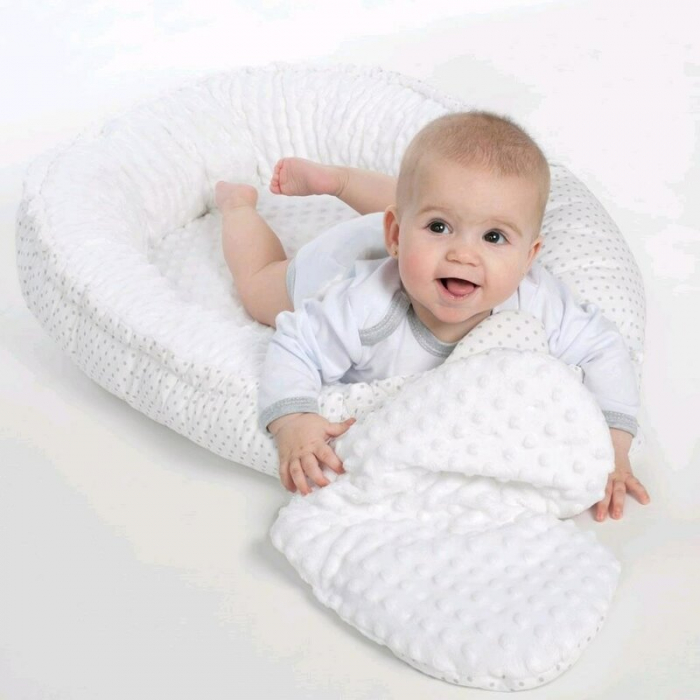Set 3 piese, New Baby, Luxury, Baby Nest cu doua fete, Cu paturica si pernuta in forma de inima, Minky Bears Pink [8]