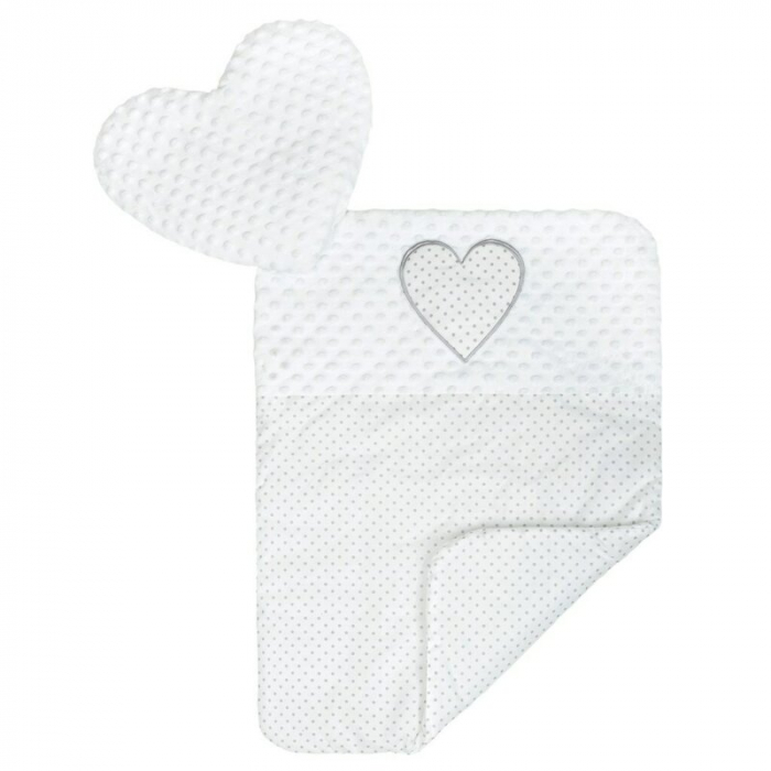 Set 3 piese, New Baby, Luxury, Baby Nest cu doua fete, Cu paturica si pernuta in forma de inima, Minky Heart White [6]