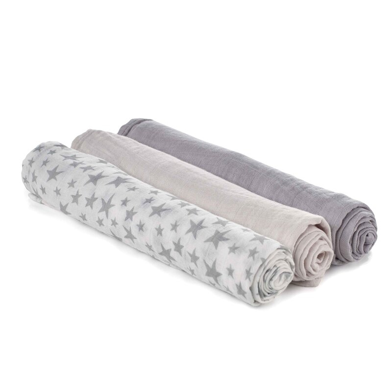 Set 3 scutece, Jane, Din muselina de bambus, Hipoalergenice, 80 x 80 cm, Star [2]