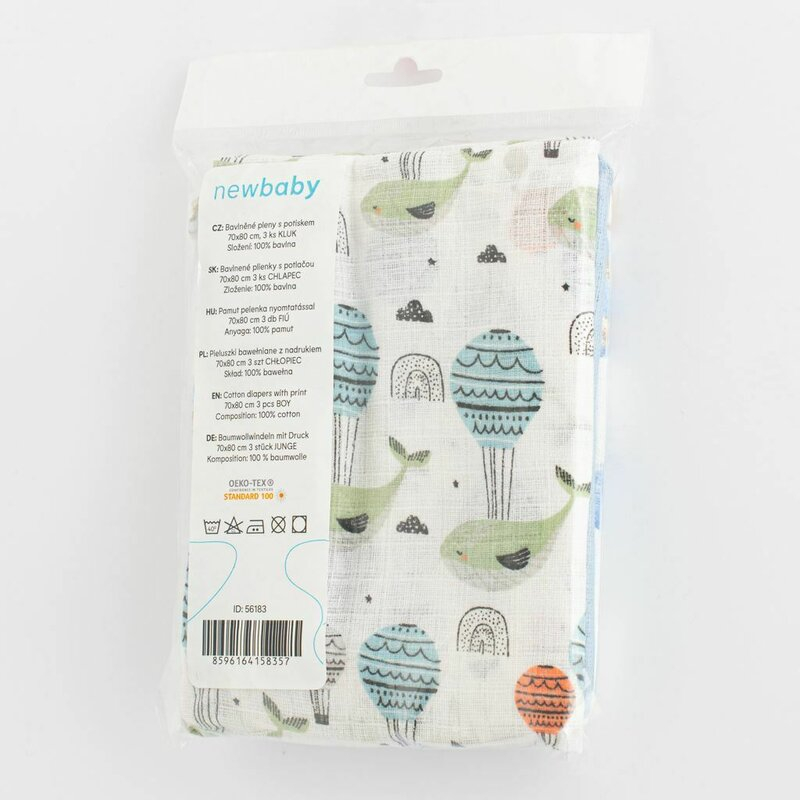 Set 3 scutece, New Baby, Multifunctionale, Din bumbac 100%, Material certificate Oeko Tex Standard 100, 70x80 cm, Multicolor, Boy [7]