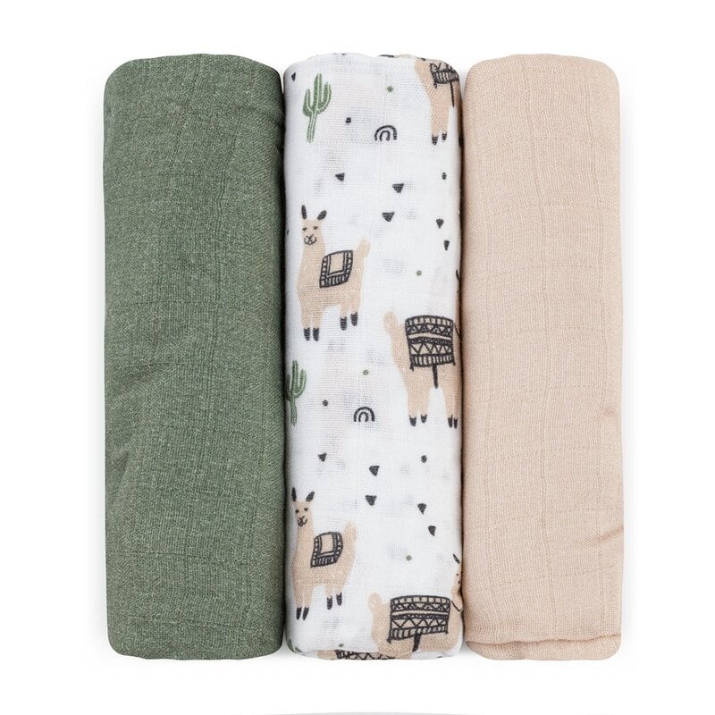 Set 3 scutece, Petite&Mars, Moussy, Din muselina de bambus, Hipoalergenice, 68 x 68 cm, Certificate Oeko Tex Standard 100, Lama Vibes [1]