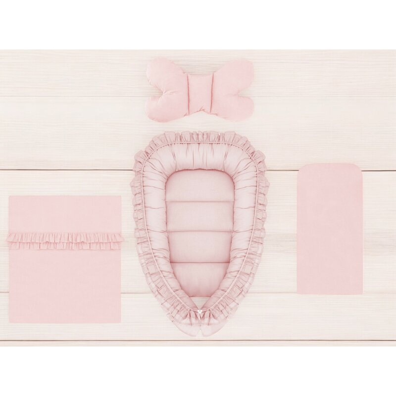 Set 4 in 1 Cosulet bebelus, MimiNu, Baby Cocoon 75x55 cm, Cu volanase, Husa bumbac, Din bumbac certificat Oeko Tex Standard 100, Cu paturica cu volanase 50x70 cm, Cu salteluta, Cu perna fluture, Colec [2]