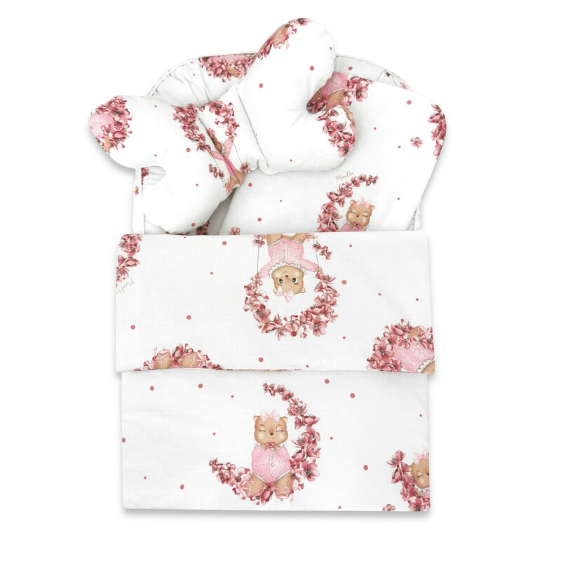 Set 4 in 1 Cosulet bebelus, MimiNu, Baby Cocoon 75x55 cm, Husa bumbac, Din bumbac certificat Oeko Tex Standard 100, Cu paturica 50x70 cm, Cu salteluta, Cu perna fluture, Design, Betty [2]