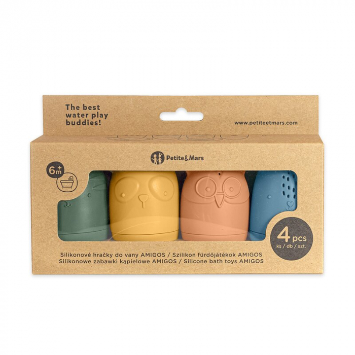 Set 4 jucarii de baie, Petite&Mars, Amigos, Din silicon, Fara BPA, 6 luni+, Multicolor [19]