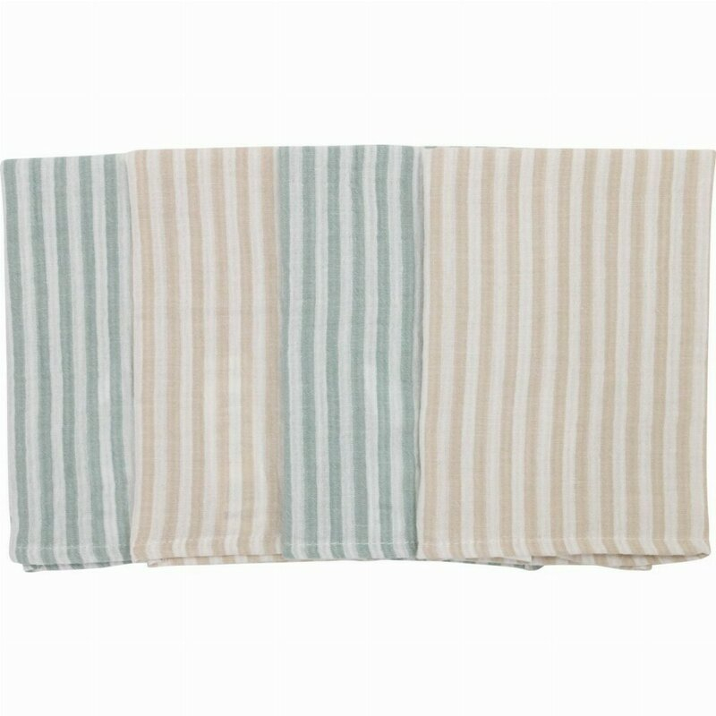 Set 4 lavete, Bubaba, Din muselina, Dimensiune 40x40 cm, Pentru spalarea si ingrijirea fetei si a corpului bebelusului dupa masa sau baita, Green Stripes [1]