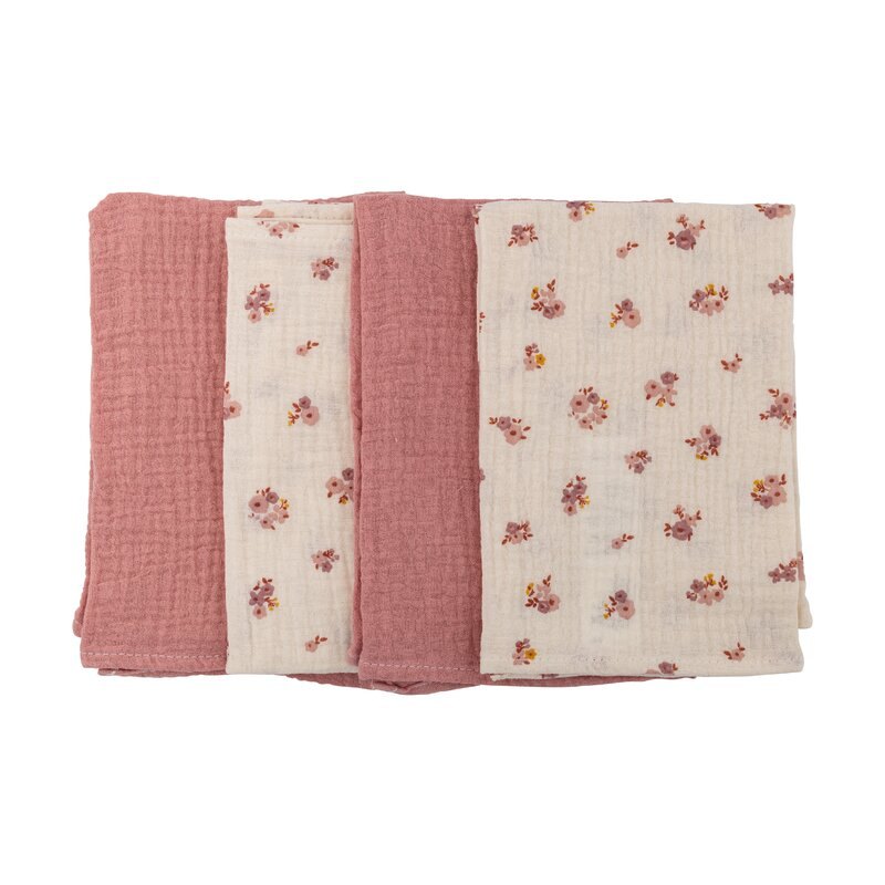 Set 4 lavete, Bubaba, Din muselina, Dimensiune 40x40 cm, Pentru spalarea si ingrijirea fetei si a corpului bebelusului dupa masa sau baita, Pink [1]