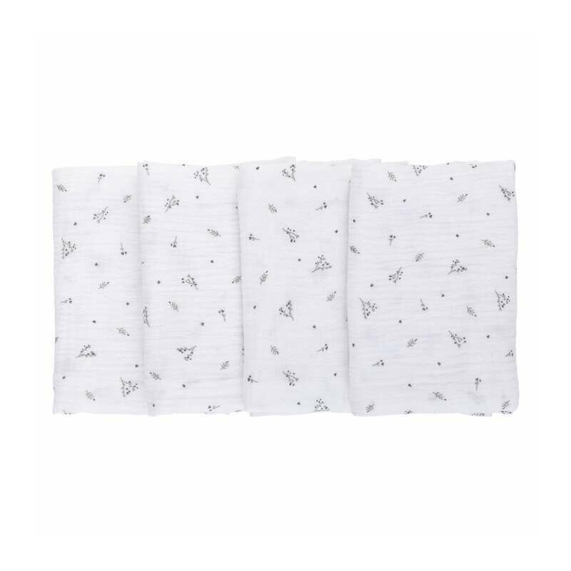Set 4 lavete, Bubaba, Din muselina, Dimensiune 40x40 cm, Pentru spalarea si ingrijirea fetei si a corpului bebelusului dupa masa sau baita, White [1]