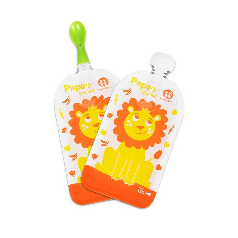 Set 6 pungi reutilizabile, Petite&Mars, Pentru hranire, Cu leuti, Inchidere ermetica, 20x10 cm, 150 ml, Papoo Portocaliu [5]