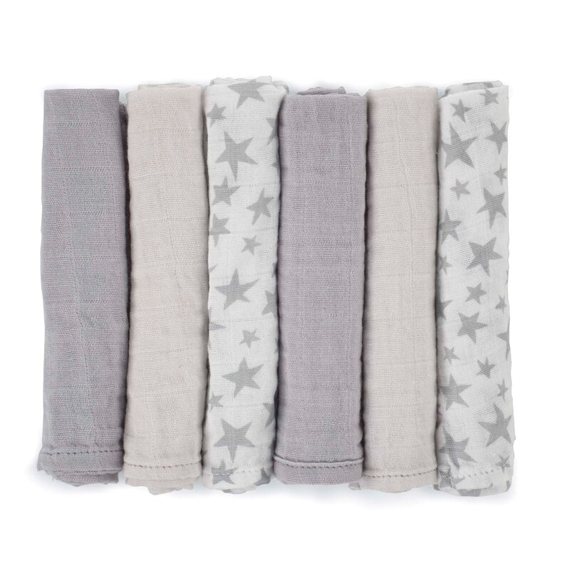 Set 6 scutece, Jane, Din muselina de bambus, Hipoalergenice, 35 x 35 cm, Star [2]