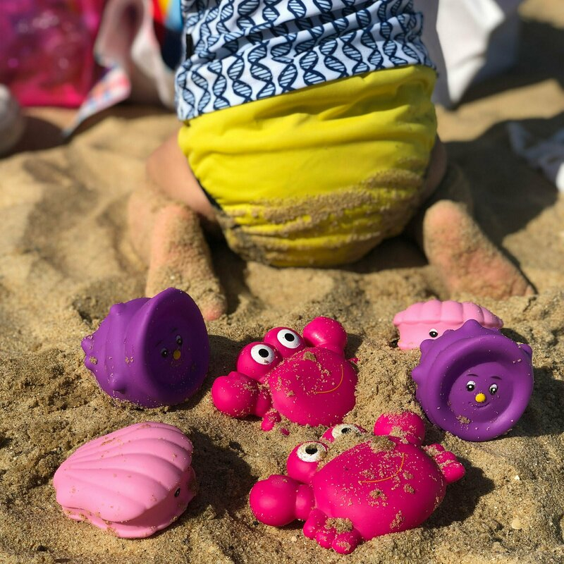 Set 7 animalute de baie, Fara gauri, Cu gentuta pentru transport, Fara BPA, Floating Sea Friends, Playgro, Pink [9]