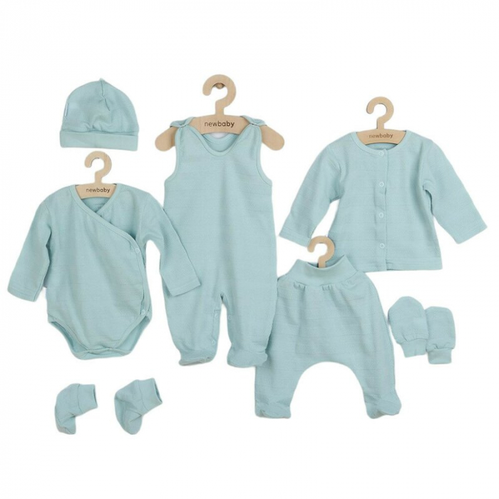 Set 7 piese, New Baby, Include body cu maneca lunga, bluza, pantalonasi cu botosei, salopeta fara maneci, caciulita, manusi, botosei, Marime 56, Din bumbac 100%, I am Blue [2]