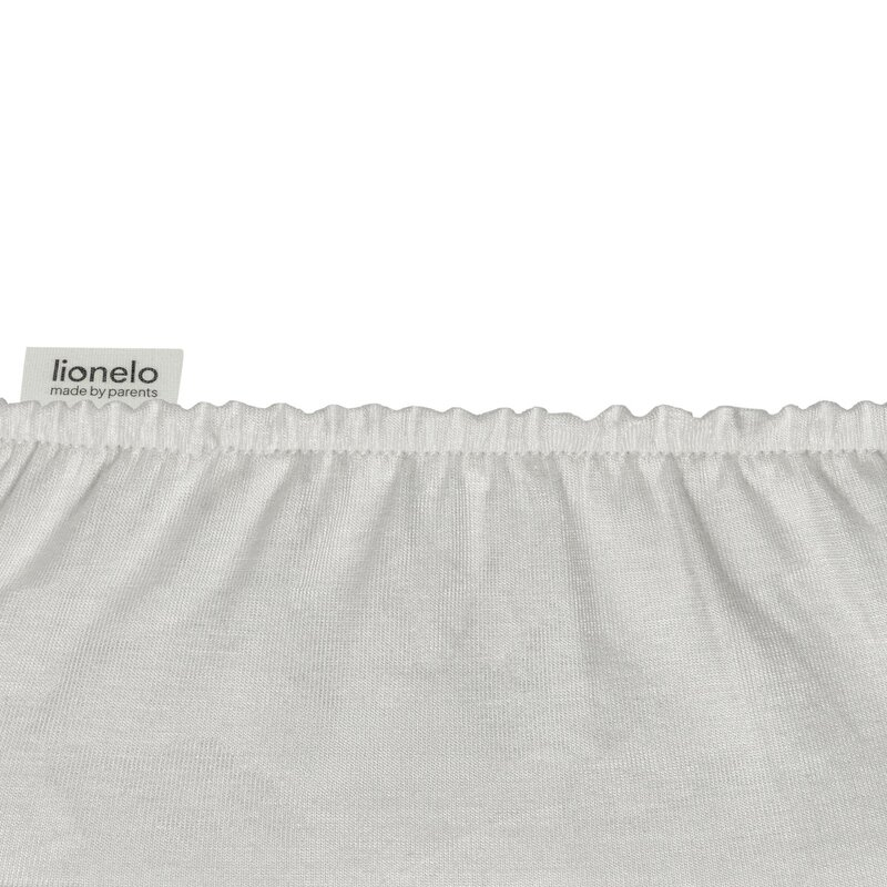 Set cearceafuri cu elastic, Lionelo, Pentru patuturi 120 x 60 cm, Pentru saltele de max. 10 cm inaltime, Din bambus, Usor de spalat, 30 grade, Fara calcare, Ecologic, Alb/Gri [6]