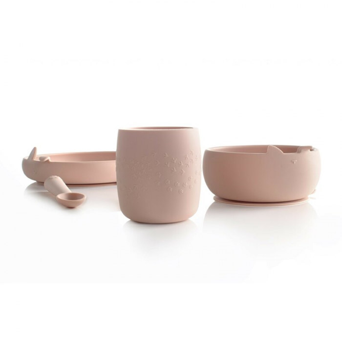 Set complet de masa, Jane, Din silicon, Cu 4 piese, Farfurie, Bol, Lingurita si pahar, BPA free, Pale [2]