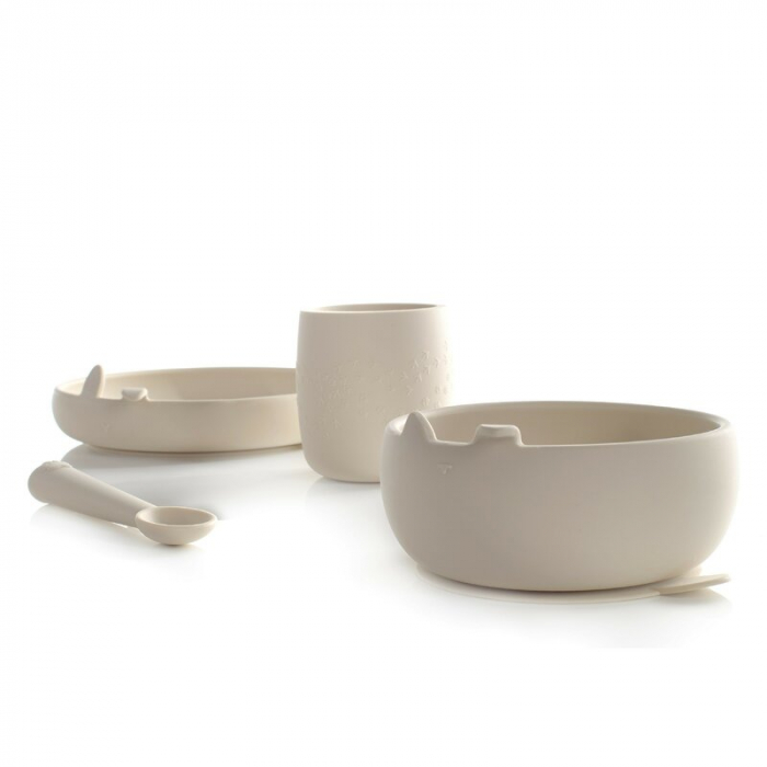Set complet de masa, Jane, Din silicon, Cu 4 piese, Farfurie, Bol, Lingurita si pahar, BPA free, Sand [2]